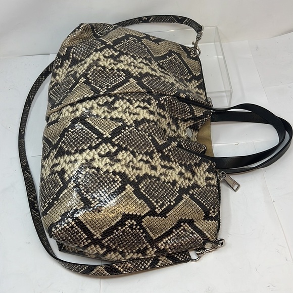 Orciani Snakeskin Print Patent Leather Tote Double Zip Shoulder Bag Italy - Picture 5 of 15